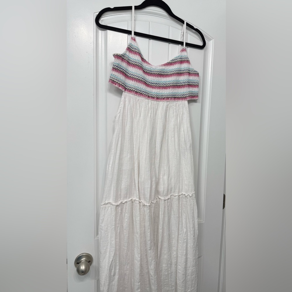 Roxy White Dress with Vibrant Smocked Top